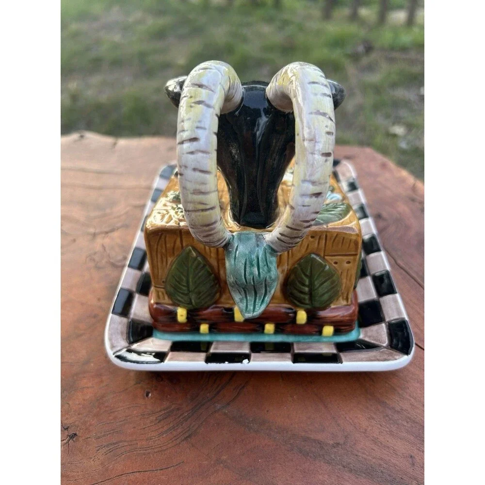 House of Hatten Mountain Goat Covered Butter Dish Peggy Fairfax Herrick Dinner